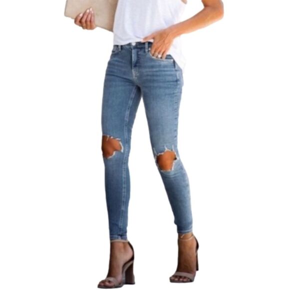 Free People high rise Women's Blue Distressed Jeans - 28 - Picture 1 of 5